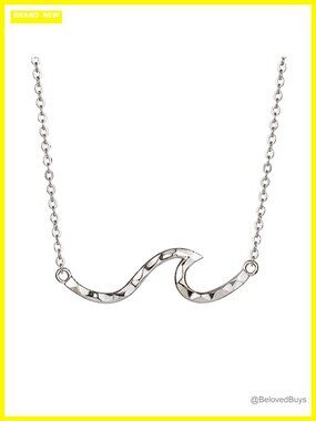 Sterling Silver Ocean Wave Necklace Opal CZ Hammered Pendant Adjustable Chain